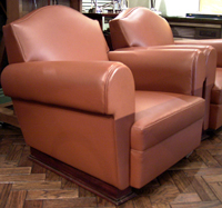 BROWN LEATHER ARM CHAIR PAIR